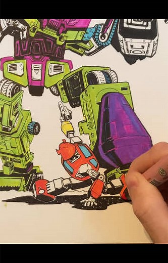 Transformers Devastator Art Process with Ink and Copic Markers