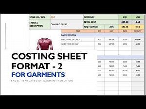 Garment Costing Excel Template - Automated Calculations and Summary reports