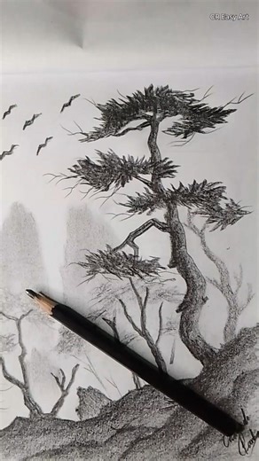 Drawing a landscape🥰 with a graphite pencil ✏️ #shorts #art #drawing