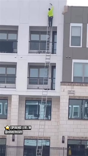OSHA Is This Safe 💀 on Instagram: "💸SKILLS TO PAY THE BILLS V.12 • ⭐️EXPERIENCE LEVEL 1M • 4️⃣:1️⃣LADDER SAFETY - 4 TO 1 RATIO: Angle your Ladder properly - for every 4 Feet high the Ladder reaches up, set the Base of the Ladder 1 Foot out from the wall. (This can be estimated by counting Rungs, which are about one Foot apart). • 🦶ALWAYS ensure a Ladder is secure by either having a Helper (Spotter) support the Base while a Ladder is being used - OR - IF the Ladder can NOT be held by someone e