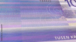 Norway Norwegian Krone 1000 Banknotes, One Thousand Norwegian Krone, Close-up and macro view of the Norwegian Krone, Tracking and Dolly Shots 1000 Norwegian Krone banknote Observe and Reserve Side