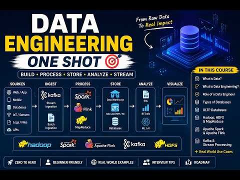 Data Engineering Full Course in One Shot | Data Engineer Roadmap, Hadoop, Spark, Kafka & Databases