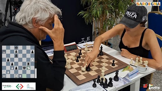 WFM Alexandra Botez (CAN, 1970) sacrificed an exchange against Hugues Benoit (FRA, 1935) early in the game. She got herself a substantial positional advantage. Can she capitalize and extend her lead by a full point? Replay final moments https://share.chessbase.com/SharedGames/game/?p=ObA4tmzaeKBWkNihKNW zrt6tX6CpdDGFf4J6BrEJVIHgpK/oURa0U2qjGEdj0h/ Video: Shahid Ahmed #Chess #ChessBaseIndia #Sardinia #Women #Sardiniachess #Italy #Canada | ChessBase India