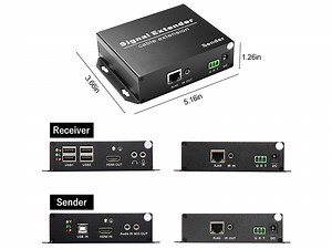 4K HDMI USB KVM Extender Over IP up to 394FT, Remote IP KVM Over Ethernet Cat5a/Cat6, 4 Ports USB2.0 Hub, Plug & Play, Audio/Mic/RS232/IR/EDID