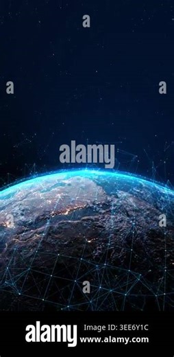 Futuristic Digital Planet Earth Global Data Network Visualization connection lines global network for AI, fintech, cloud computing, IoT systems, data flow animations, modern technology presentations Stock Video Footage - Alamy