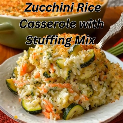 🥒🍚 Hearty Zucchini Rice Casserole with Stuffing Mix 🍚🥒 A comforting and hearty dish that combines fresh zucchini, savory vegetables, and creamy goodness, topped with a flavorful stuffing mix for a delightful crunch. Ingredients: 6 cups zucchini, sliced 1 cup onion, chopped 1 cup carrots, shredded 1 cup cooked white rice (long grain or jasmine) 1 cup sour cream 1 (10.5 oz) can cream of chicken soup 1 (6 oz) box Stove Top stuffing mix, chicken flavor 1/2 cup butter, softened Salt and pepper, t
