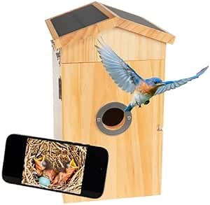 Birdhouse with Camera - Solar Powered Outdoor Wireless WiFi Camera with Night Vision - Smart Bird House with Bird Lover App