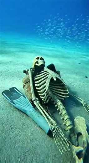 Diver Turns Valve on Ancient Skeleton's Scuba Tank and Air Still Releases #discovery #diving #skeleton #underwater #shorts