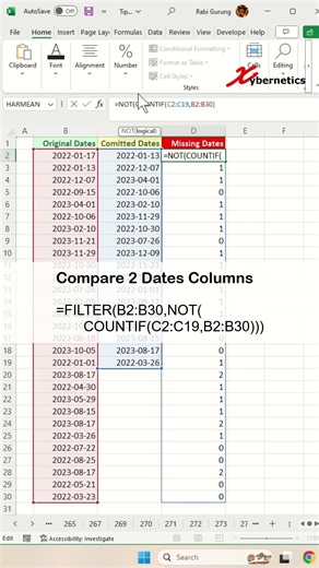 Compare two columns of dates in Excel - Excel Tips and Tricks#shorts