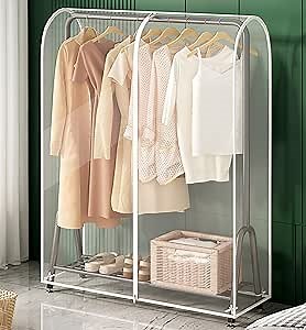 Clear Garment Rack Cover with Zipper Clothes Hanging Rack Cover Dustproof Waterproof Clothing Storage Protector (39.4x20x60 inch)