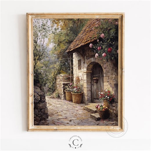 Charming Old-english Cottage Easter Doorway - Cozy Cottagecore Spring Art, Rustic Vintage Cobblestone Lane, Floral Wall Printable 581 - Etsy