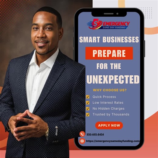 Smart businesses don’t wait for a crisis — they prepare for it. 💼💡 Unexpected expenses can hit anytime. When they do, you need funding that’s fast, simple, and reliable. With same-day emergency funding, you can cover: ✔ Payroll ✔ Operating expenses ✔ Inventory ✔ Equipment needs ✔ Cash flow gaps No hidden fees. No long waits. Just quick access to the capital your business needs to keep moving forward. 📞 Call now:850-695-8454 🌐 Apply today: https://emergencysamedayfunding.com/ Be ready for the