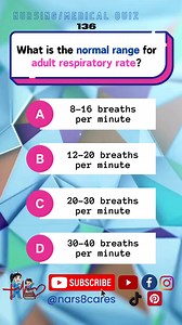 23K views · 155 reactions | What is the normal range for adult respiratory rate? . . . #nurses #doctors #nursing #medical #nurseexam #NCLEX #nclexreview #nclexrn #registerednurse #medicaldoctor #medicine #nclexprep #nursingstudent #medicalstudent #RN #rn #fbreels #fypシ゚ @highlight @followers @everyone | Nursing Reference Cards | Facebook
