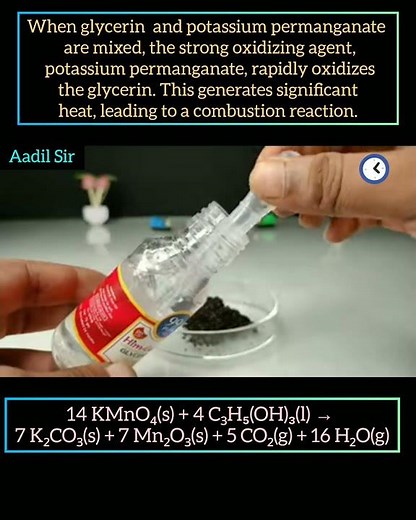 science experiment: Reaction between glycerine and potassium permanganate #experiment #science
