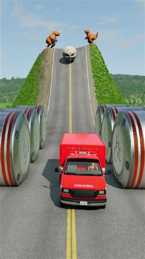 School Buses & Ambulance Van vs Hydrualic Crush - BeamNG.Drive