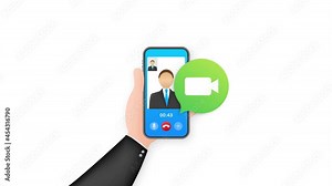 Incoming video call on laptop. Laptop with incoming call, man profile picture and accept decline buttons. Motion graphics