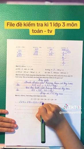 Đề thi học kỳ 1 môn Toán lớp 3 chi tiết và đầy đủ