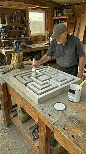 Faux MAZE Garden Path! 🧩🤯 (Easy Concrete Hack) #diy