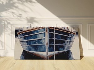 Blue Fishing Boat Canvas Print, Large Lake House Wall Decor, Rustic Coastal Wall Art, Nautical Lifestyle Art, Boat Themed Art, Wooden Boat - Etsy