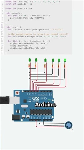 Controlling array of LED's using Arduino and potentiometer #arduino #arduinoproject #elecronics