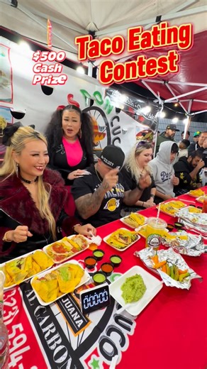 🥗🥩🌯🍟Raina Huang🍔🍗🍕🥙 on Instagram: "$500 Prize Taco Eating Contest @909tacolandia @itslovelymimi27 @pokitomik @tacosdoncuco.tj @jazlyyynnn"