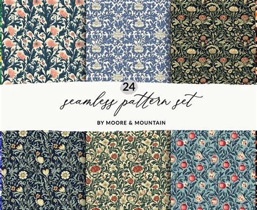 24 Seamless William Morris Patterns, William Morris Art Print Larkspur, Marigold, Willow Branches William Morris Seamless Backgrounds - Etsy
