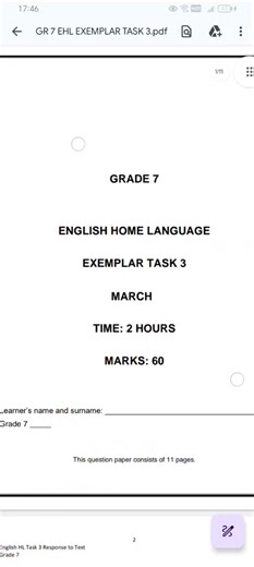Grade 7 English Home Language Term 1 Task 3 #grade7 #english #parents #learners #school