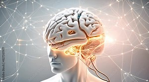 3D model of neuronal connections in the human brain, with glittering glow illustrating complex circuitry and pathways, Idea for showcasing neural communication in educational and scientific content Stock Video