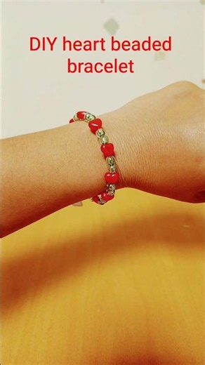 DIY red heart beaded bracelet| handmade jewellery #diy #jewellery #shorts