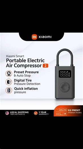 ￼Xiaomi Portable Electric Air Compressor 2 | Preset Pressure | Quick Tire Inflation |Type-C Charging