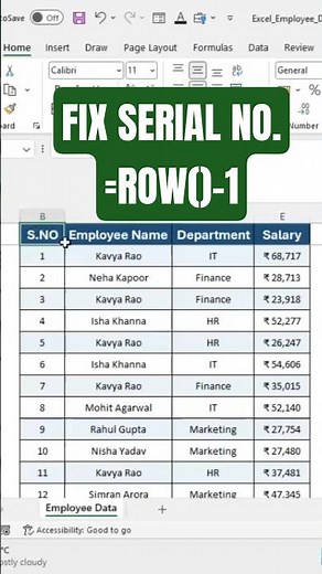 Fix Serial Numbers in Excel Automatically! #shorts