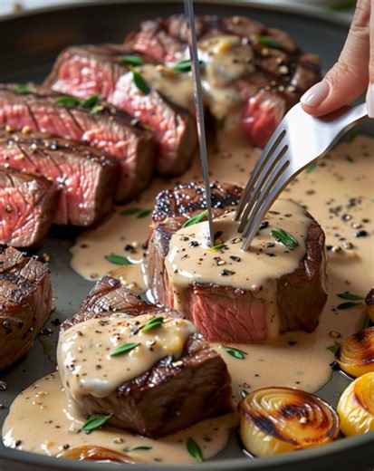 Exquisite Seared Filet Mignon in Shallot Peppercorn Cream Sauce - Recipe in First Coʍmеոτ 👇 Enjoy ❤️👇 | Kitchen Flavors