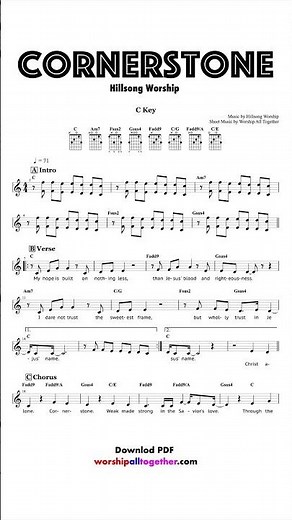 Cornerstone - Hillsong Worship | Sheet Music, Chord, Lyrics #worshipmusicsheets #worshipmusic