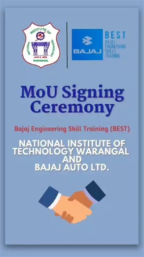 NIT Warangal on Instagram: "NIT Warangal, (MoU) with Bajaj Auto Ltd. to establish a Bajaj Engineering Skill Training (BEST) Centre, with an outlay of Rs. 13 Crores from its CSR fund, on NIT Warangal campus, making NIT Warangal the first CFTI to ink this deal. The MoU was signed by Prof. Bidyadhar Subudhi, (Director NIT Warangal) , and Mr. Sudhakar Gudipati (Sudhakar Gudipati), Vice President, Bajaj Auto Ltd., in the presence of Prof. T. Kishore Kumar, Head of the BEST at NIT Warangal, Deans, HoD