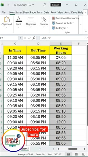 Office Excel Trick Working Hours Automatically | Excel me Daily Working Hours ka Calculation | Hindi