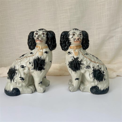 Antique Pair of Staffordshire Black & White Spaniel Dogs - Etsy