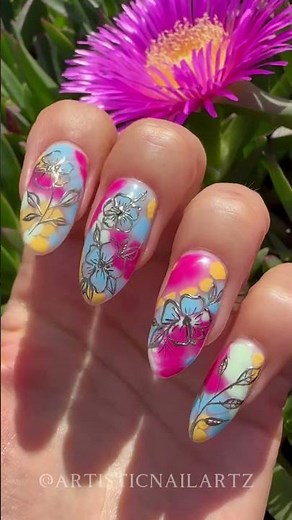 Colorful Flower Nails🌸 Perfect Spring Manicure!💅 #bloominggel #chrome #nailart #springnails #nails