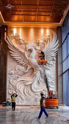 Giant Phoenix Wall Art Built Inside Luxury Building 🔥 #wallart #interiordesign #shorts #videos