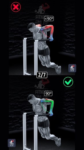 WORKOUTS FOR HOME AND GYM on Instagram: "Parallel bar triceps dips Bar dips were originally an exercise for the triceps. The triceps are a three headed muscle and all three heads are involved in the work. To load the triceps, you should choose bars that are not too wide, only slightly wider than the shoulder width. When lowering the trunk the elbows should be as close to your body as possible - It is strictly forbidden to bring the shoulders out sideways. Keep the trunk and the head straight and