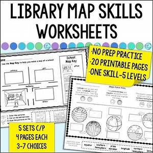 Library Skills No Prep Worksheets Map Skill Lessons with Globe & Atlas Practice