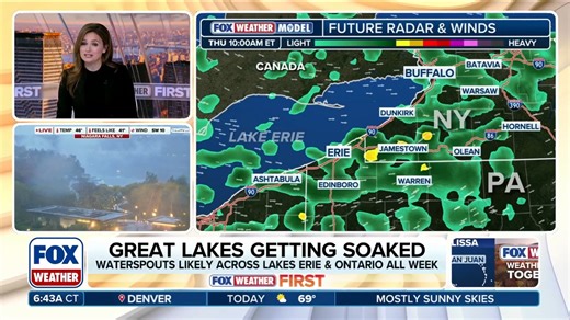 🌧️ LAKE-EFFECT RAIN: A firehouse of rain and some severe storms are blasting the eastern shores of lakes Michigan, Erie and Ontario. Those traveling along the Interstate 90 corridor from Buffalo to Cleveland should be aware. Latest: https://www.foxweather.com/weather-news/lake-effect-rain-great-lakes-new-york-pennsylvania-ohio | FOX Weather