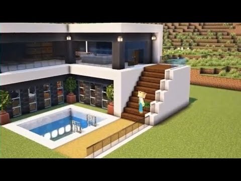 Minecraft how to build easy modern house with pool 🏚 #minecraft #viral #gaming
