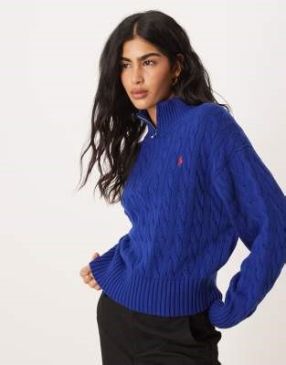 Polo Ralph Lauren half zip thru jumper in royal blue | ASOS