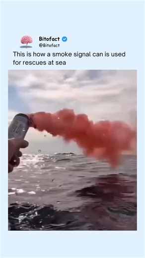 Bitofact | Educational Facts and Videos on Instagram: "Smoke signal cans are emergency distress tools used at sea to make boats or people instantly visible to rescuers. When activated, they release a thick cloud of brightly colored smoke—usually orange—that can be seen from miles away by ships, helicopters, and aircraft, especially during daylight when flares may be harder to spot. These signals are commonly used once rescuers are already nearby, helping them pinpoint an exact location in open w