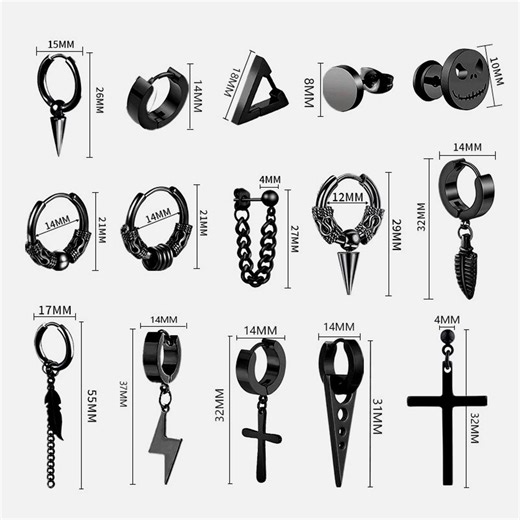 Thin Hoop Mens Earrings Black, Dagger, Sword, Punk, Huggie, Cross, Dangle Earrings Steel Style - Etsy Australia