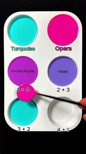 Create 4 colors from 2 colors: Turquoise + Opera #asmr #mix #colormixing #paintmixing #mixing