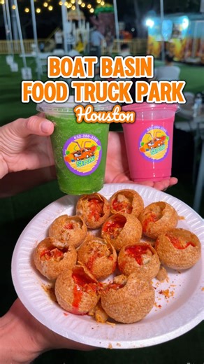 Christina Autry | Houston’s Got Spice on Instagram: "🚤Trying all the food trucks at @boatbasintx: Part 1! 🛻 Attention food truck owners: Boat Basin has 3 available spots if you’re looking for a new home! ☺️ ✨This halal food truck park has a large well-lit seating area, a small playground for little kids, and a green area where kids were playing soccer. ⚽️ 🌀 There are 8 food trucks and they’re all worth a visit! So stay tuned for part 2!! 🪅Food trucks in this video: @chaattini @momskunafa @st
