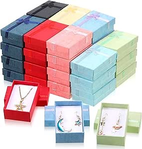Batiyeer Jewelry Gift Boxes Set Empty Small Gift Cardboard Boxes for Jewelry Packaging with Ribbon Bowknot for Anniversaries Weddings Birthday, 8 Colors(96 Pcs)
