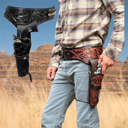 Left Hand Draw .44/.45 Western Leather Holster Belt Combo | Hand Tooled Cowboy Buscadero Rig | Cartridge Loops - Etsy