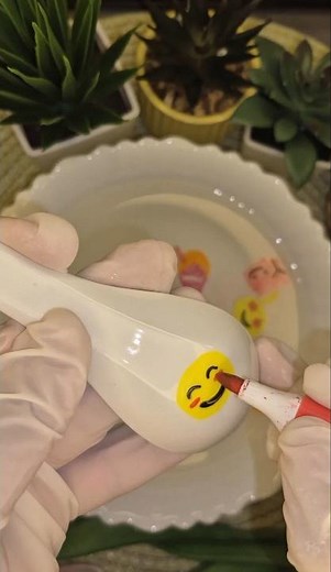 How to draw blush emoji with water magic pen and float in water #emoji #emotions #art #fun #magic